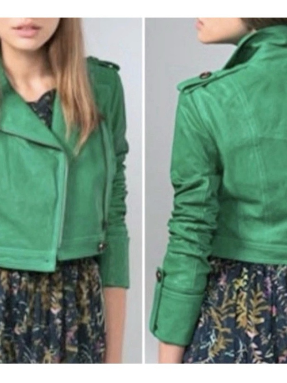 Diane von Furstenberg DVF Alphie Kelly Green Cropped Supple Leather Jacket 12
